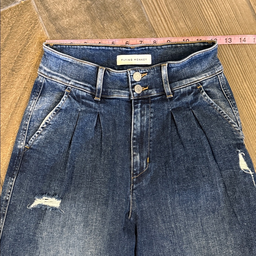 Flying Monkey High Waist Distressed Crop Jeans Size 26 | Pleated Wide Leg - Picture 10 of 12